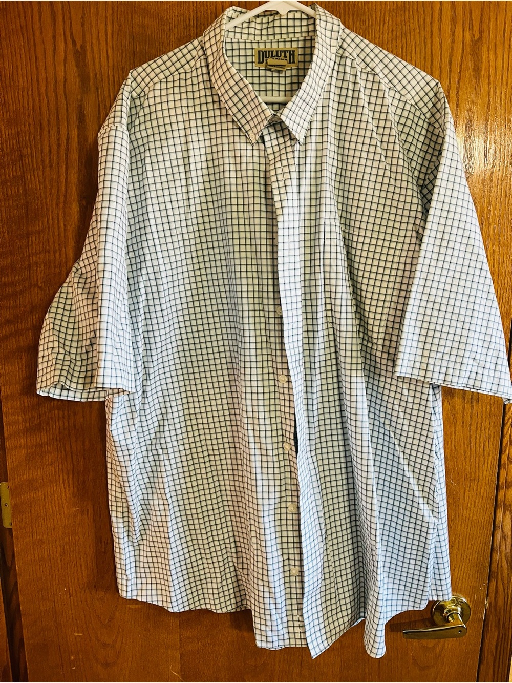 Duluth Trading Co White and Navy Windowpane Short-Sleeve Button-Up Shirt
